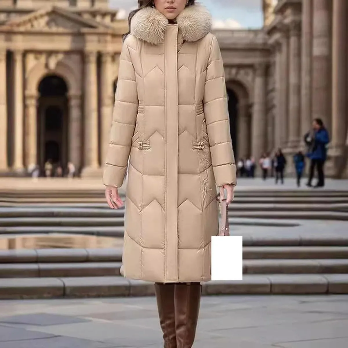Women's Cotton Jacket Winter Long Thicken Fur Collor Parka Coats Hooded Slimming Padded Jacket