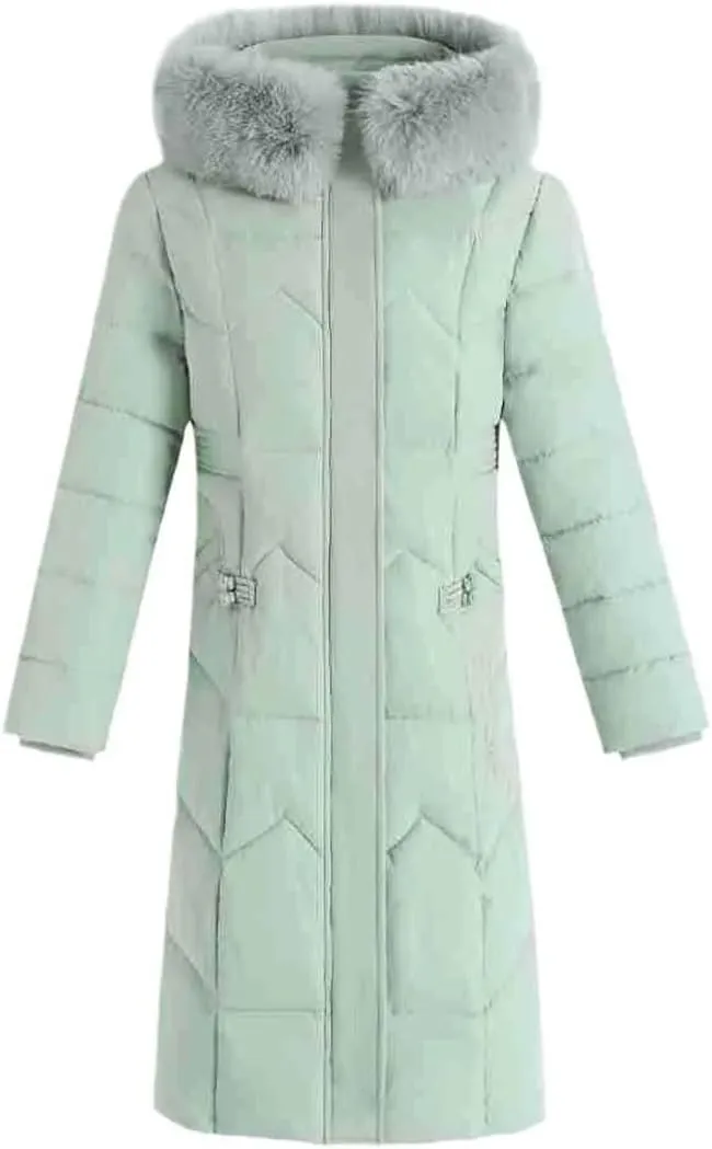 Women's Cotton Jacket Winter Long Thicken Fur Collor Parka Coats Hooded Slimming Padded Jacket