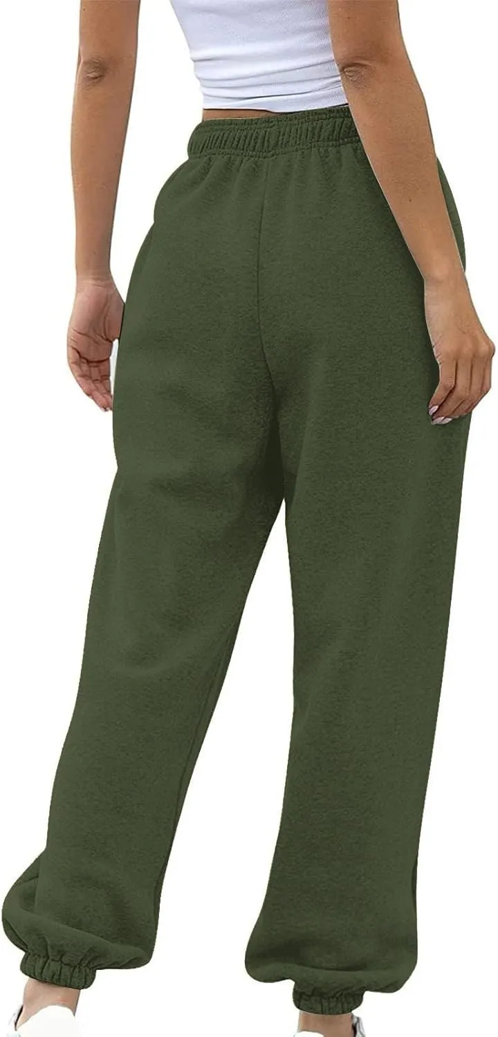 Womens Cotton Linen Jogger Pants Lightweight Elastic High Waist Trousers with Pockets Lounge Baggy Sweatpant for Yoga Gym