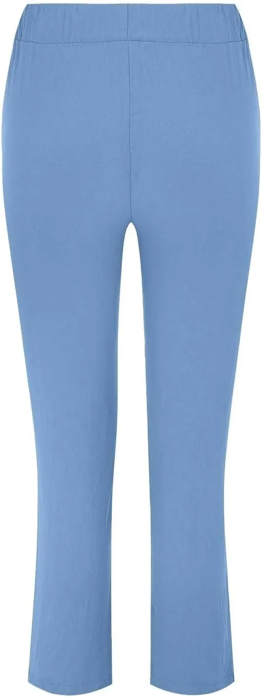 Women's Cotton Linen Micro Flared Pants Solid Summer Drawstring Wide Leg Pants Elastic Palazzo Trousers with Pockets