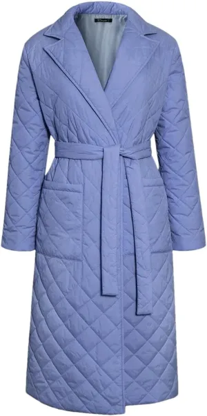 Women's Cotton-Padded Coat Lapel Loose Quilting Sashes Long Sleeve Pockets Parka Jackets Blue S