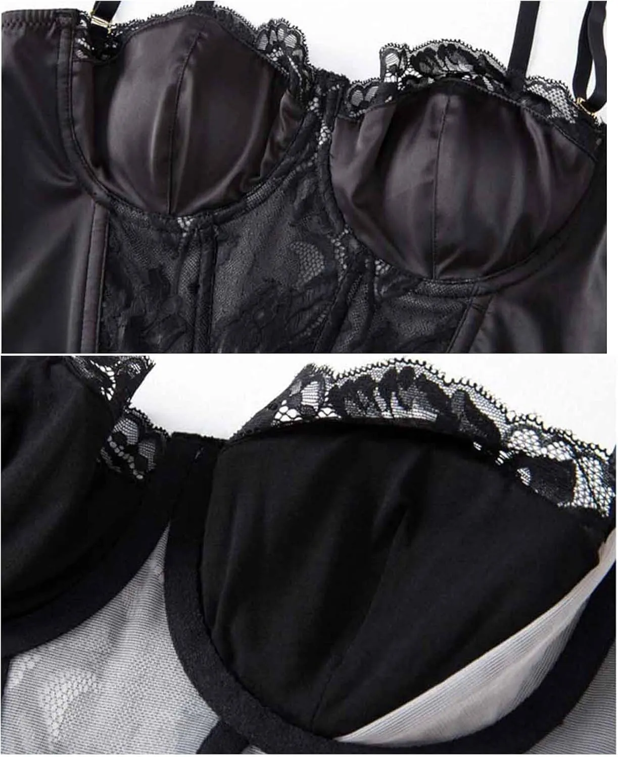Women's Demi Bra Cropped Tank Spaghetti Strap Fishbone Trendy Camisole Lace Splicing Solid Top Body Shaping Blouse