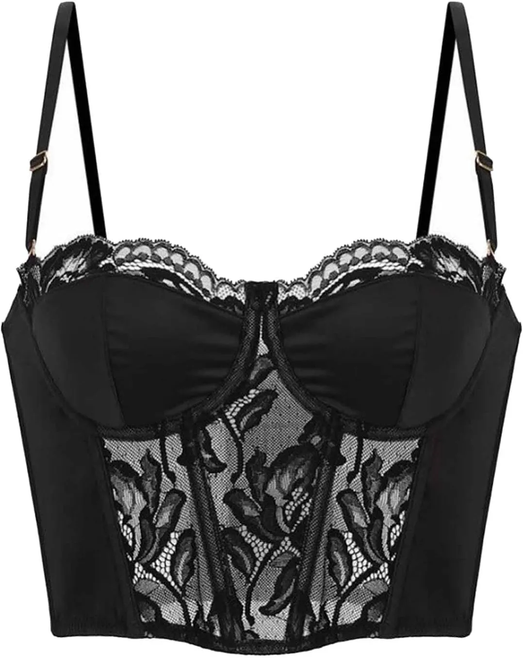 Women's Demi Bra Cropped Tank Spaghetti Strap Fishbone Trendy Camisole Lace Splicing Solid Top Body Shaping Blouse