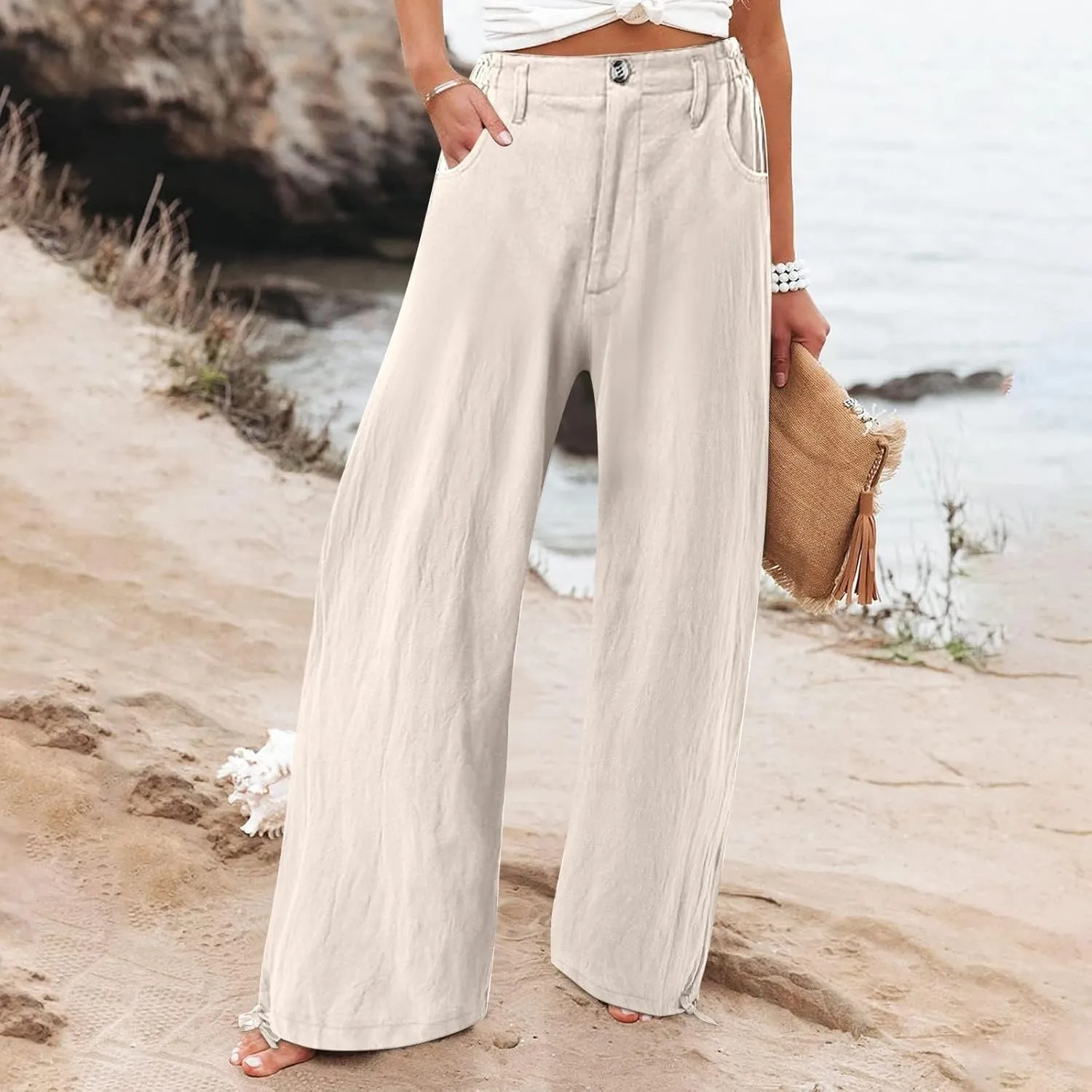 Women's Fall 2024 Pants High Waist Straight Leg Pants Business Casual Button Work Pants Trousers with Pockets