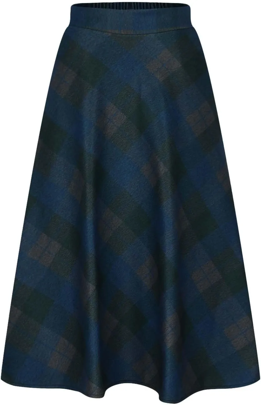 Womens Fall Winter High Waist A-Line Pleated Wool Midi Length Skirt A-Line Plaid Vintage Dressy Elegant Maxi Skirts