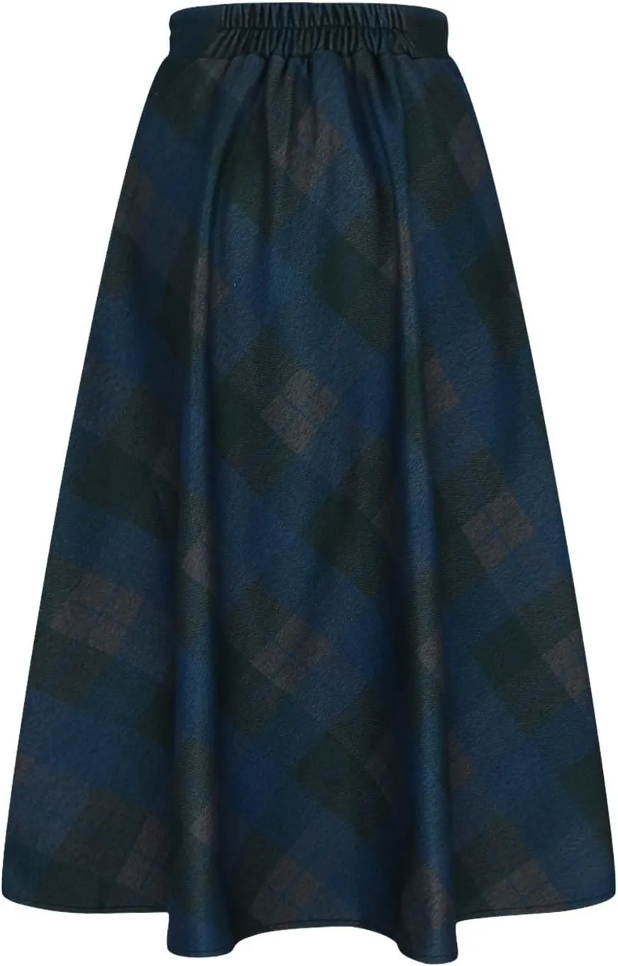 Womens Fall Winter High Waist A-Line Pleated Wool Midi Length Skirt A-Line Plaid Vintage Dressy Elegant Maxi Skirts