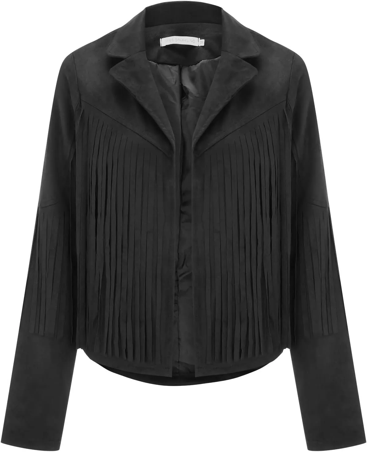 Womens Faux Suede Leather Jacket Fashion Fringe Cropped Coat Solid Motorcycle Outwear Casual Tassels Cardigan