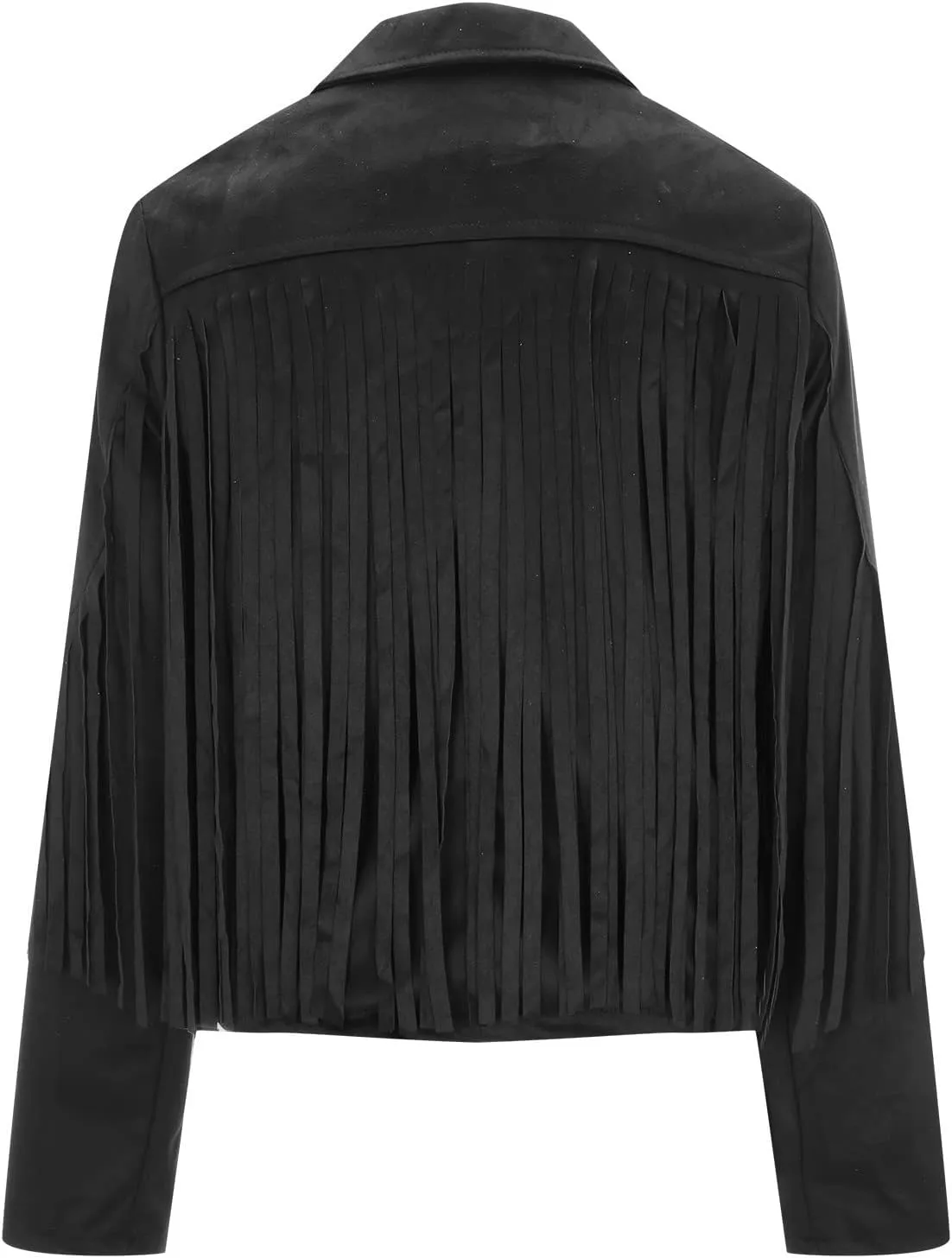 Womens Faux Suede Leather Jacket Fashion Fringe Cropped Coat Solid Motorcycle Outwear Casual Tassels Cardigan