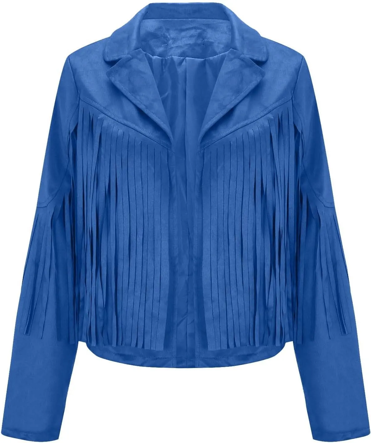 Women's Faux Suede Tassel Leather Jackets Long Sleeve Short Fringe Jacket Motorcycle Lapel Open Front Outerwear