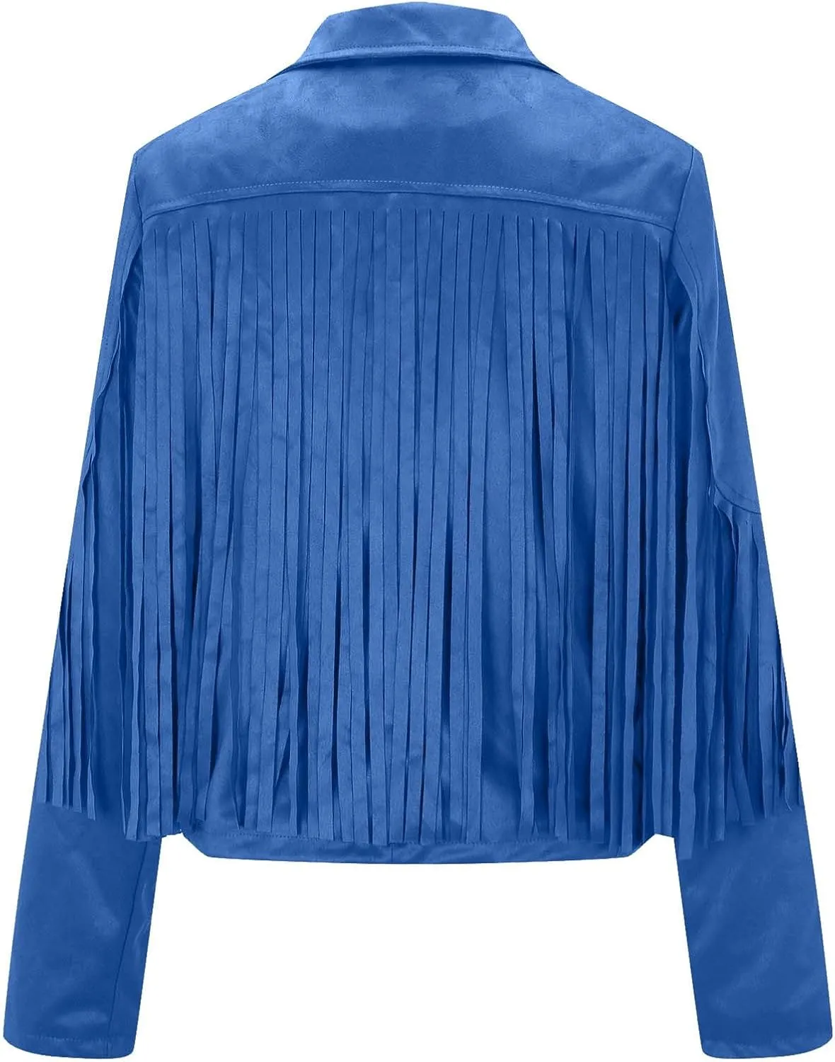 Women's Faux Suede Tassel Leather Jackets Long Sleeve Short Fringe Jacket Motorcycle Lapel Open Front Outerwear