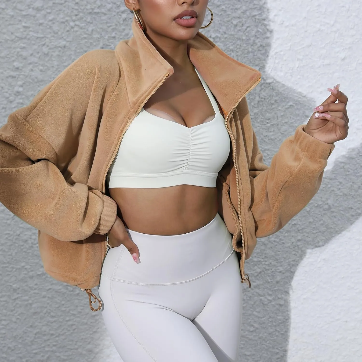 Women's Fleece Jacket Coats Long Sleeve Crop Jacket Workout Winter Coat Fall Clothes