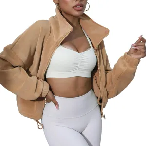 Women's Fleece Jacket Coats Long Sleeve Crop Jacket Workout Winter Coat Fall Clothes