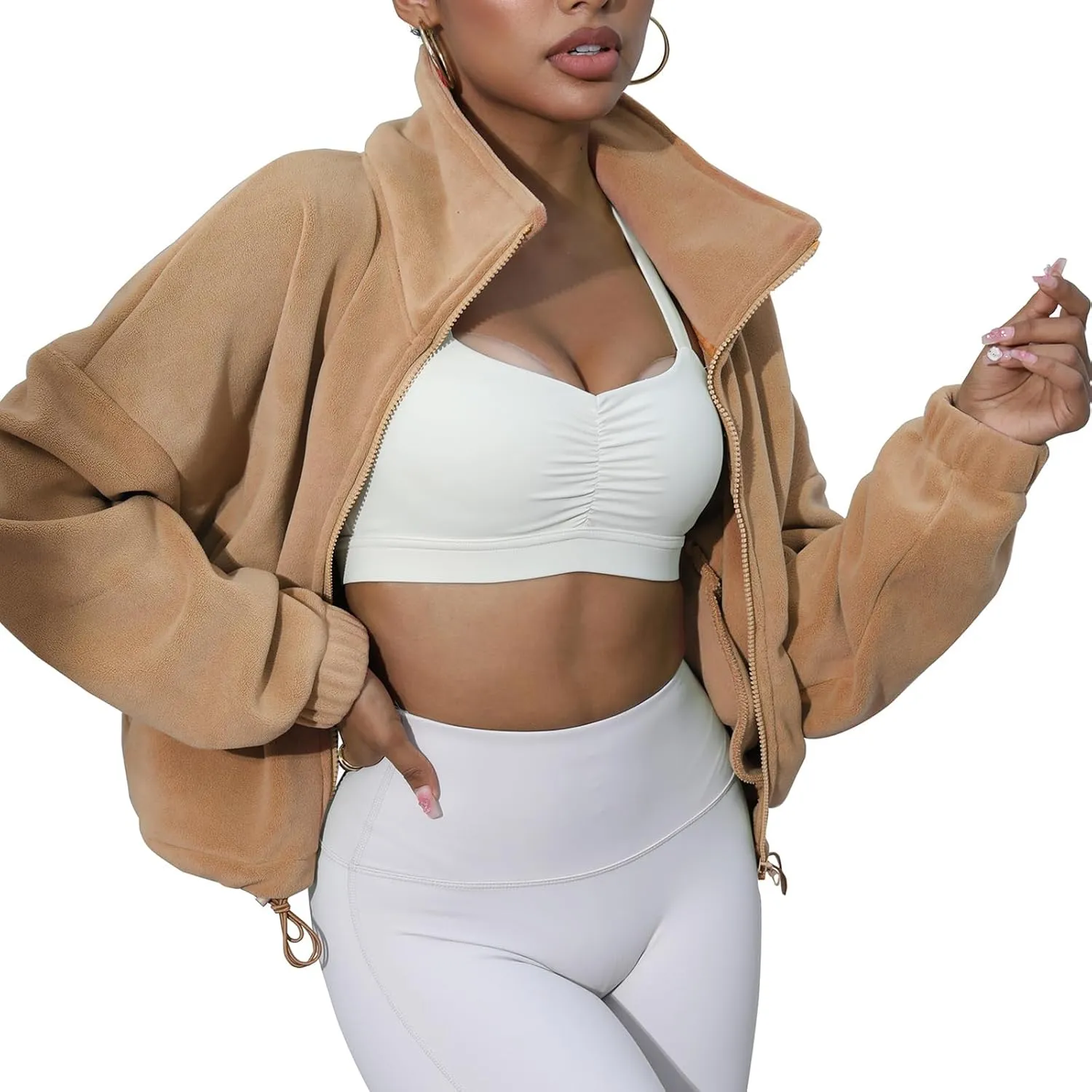 Women's Fleece Jacket Coats Long Sleeve Crop Jacket Workout Winter Coat Fall Clothes