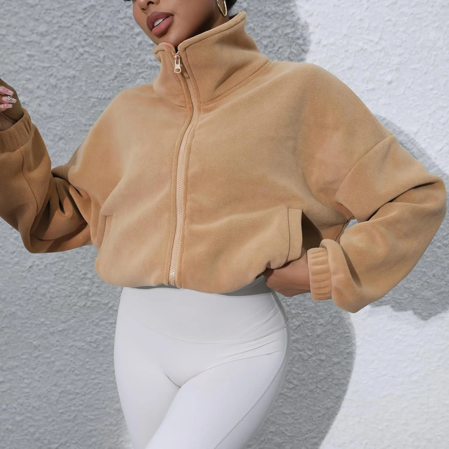 Women's Fleece Jacket Coats Long Sleeve Crop Jacket Workout Winter Coat Fall Clothes