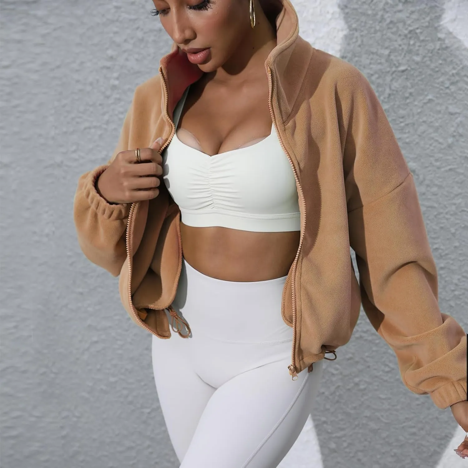 Women's Fleece Jacket Coats Long Sleeve Crop Jacket Workout Winter Coat Fall Clothes