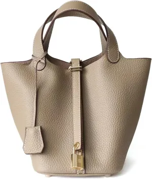 Women's Genuine Leather Basket Bag, Top Layer Cowhide Bucket Bag(05)