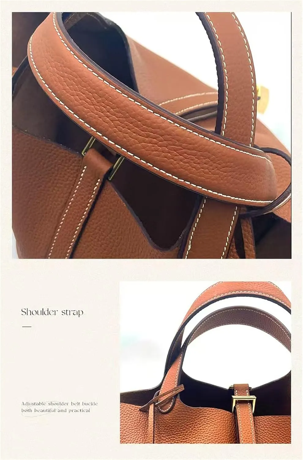 Women's Genuine Leather Basket Bag, Top Layer Cowhide Bucket Bag(05)
