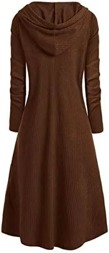 Womens Gothic Punk Hooded Sweater Dress Vintage Cloak Plus Size High Low Pullover Jacket Coat Fall Winter Outwear