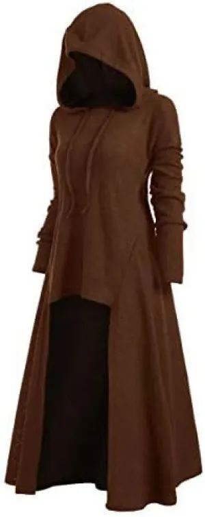 Womens Gothic Punk Hooded Sweater Dress Vintage Cloak Plus Size High Low Pullover Jacket Coat Fall Winter Outwear