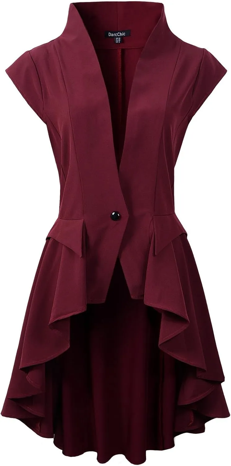 Womens Gothic Steampunk Tail Vamp Long Victorian Waterfall Waistcoat Jacket Top