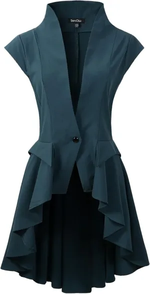 Womens Gothic Steampunk Tail Vamp Long Victorian Waterfall Waistcoat Jacket Top