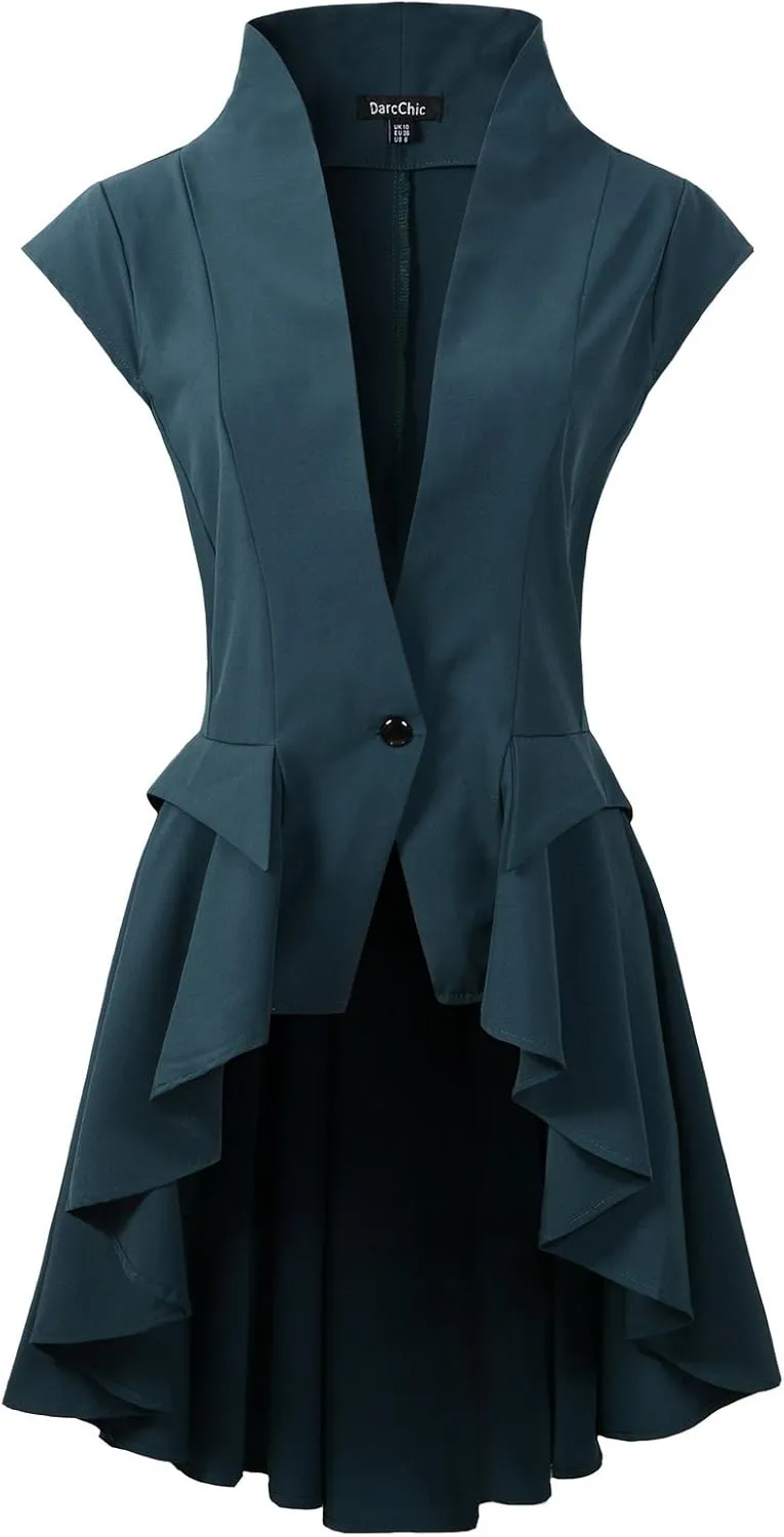 Womens Gothic Steampunk Tail Vamp Long Victorian Waterfall Waistcoat Jacket Top