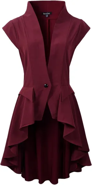 Womens Gothic Steampunk Tail Vamp Long Victorian Waterfall Waistcoat Jacket Top