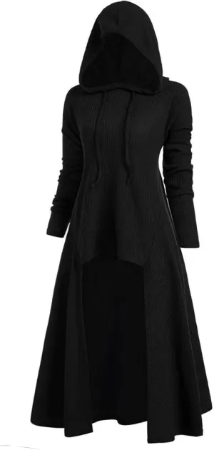Women's Gothic Top Plus Size Knitted Halloween Vampires Witch Cloak Long Sleeve Sweatshirts Hoodies High Low Hem Dress