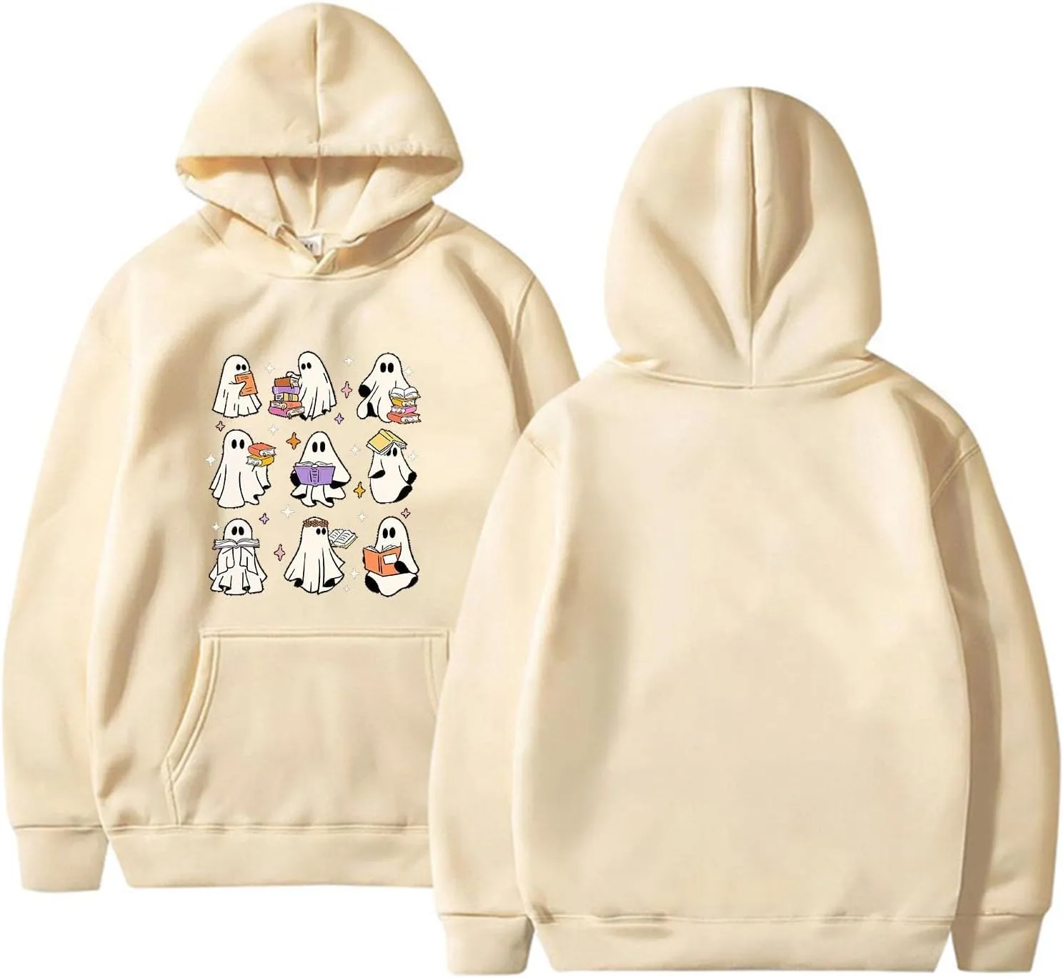 Women's Halloween Spooky Season Hoodie,Cute Ghost Graphic Sweatshirts Funny Pumpkin Face Tops Long Sleeve Hoodie 2024