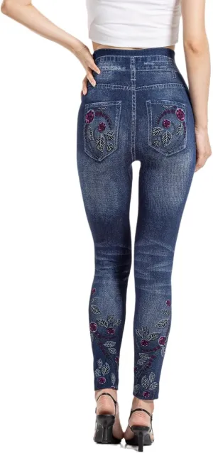 Women's Imitation Denim Leggings Trendy High Waist Stretchy Slim Fit Yoga Trousers Fall Fashion Workout Yoga Pants