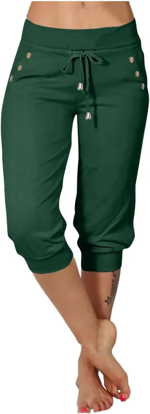 Womens Linen Legging Capri Pants 2025 Wide Leg Cropped Lounge Trousers Drawstring Elastic Waist Summer Beach Pant