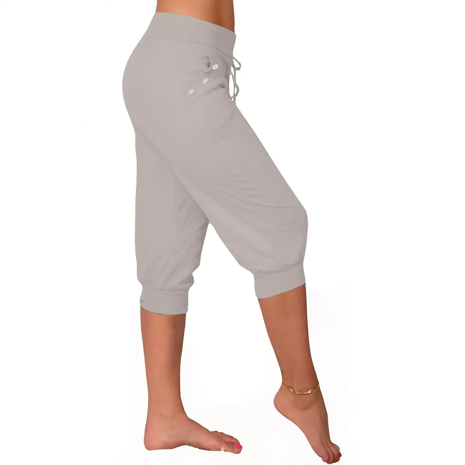 Womens Linen Legging Capri Pants 2025 Wide Leg Cropped Lounge Trousers Drawstring Elastic Waist Summer Beach Pant