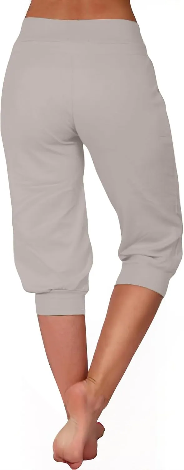 Womens Linen Legging Capri Pants 2025 Wide Leg Cropped Lounge Trousers Drawstring Elastic Waist Summer Beach Pant