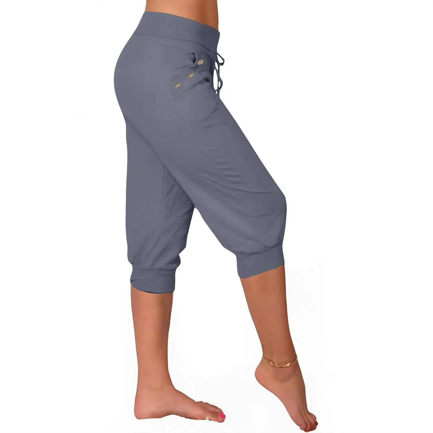 Womens Linen Legging Capri Pants 2025 Wide Leg Cropped Lounge Trousers Drawstring Elastic Waist Summer Beach Pant