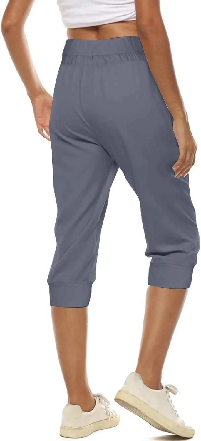 Womens Linen Legging Capri Pants 2025 Wide Leg Cropped Lounge Trousers Drawstring Elastic Waist Summer Beach Pant
