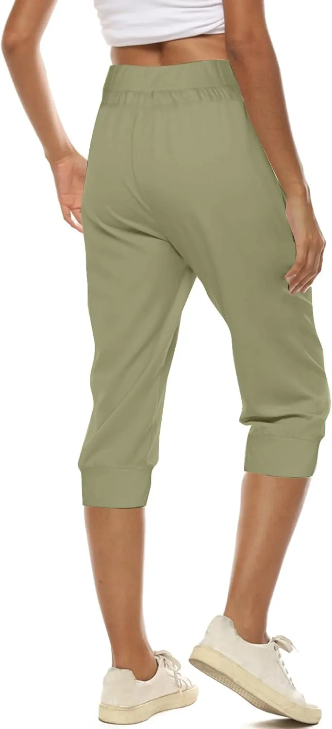 Womens Linen Legging Capri Pants 2025 Wide Leg Cropped Lounge Trousers Drawstring Elastic Waist Summer Beach Pant