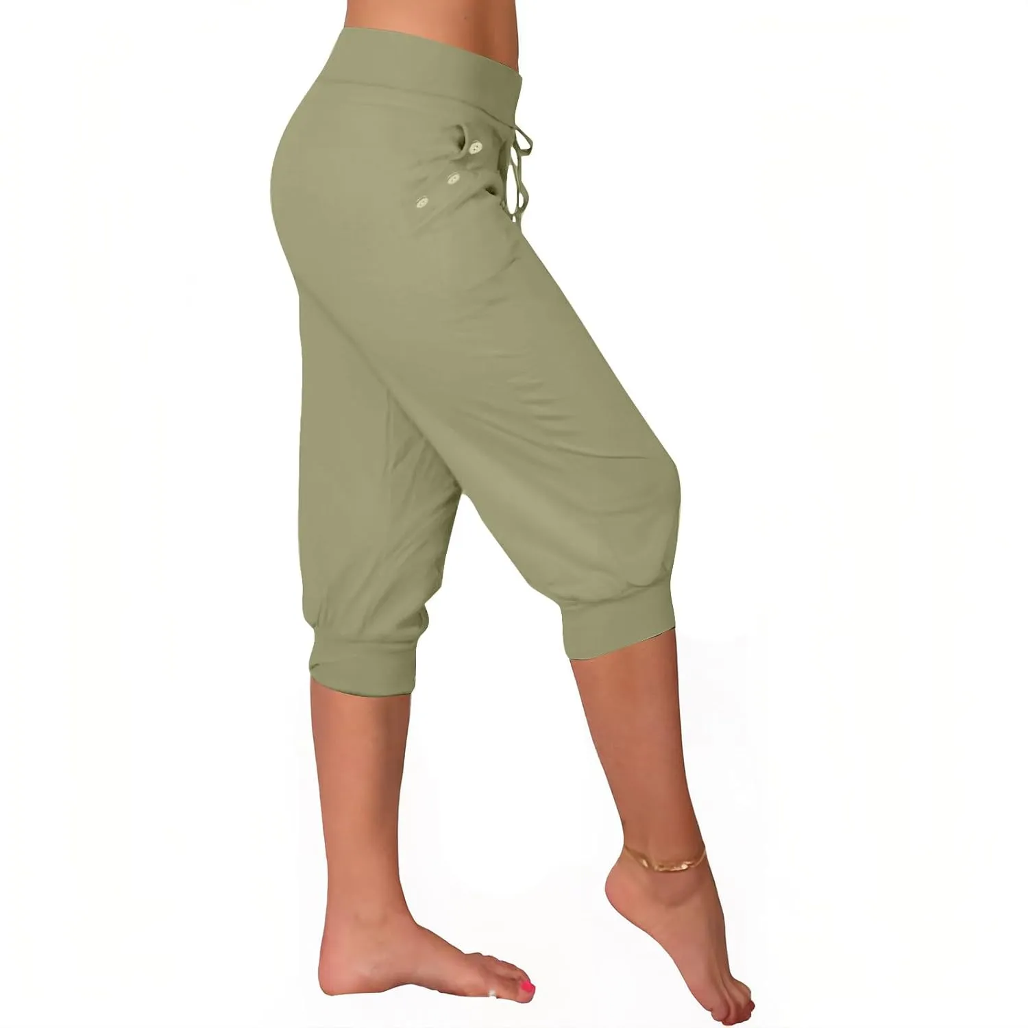 Womens Linen Legging Capri Pants 2025 Wide Leg Cropped Lounge Trousers Drawstring Elastic Waist Summer Beach Pant