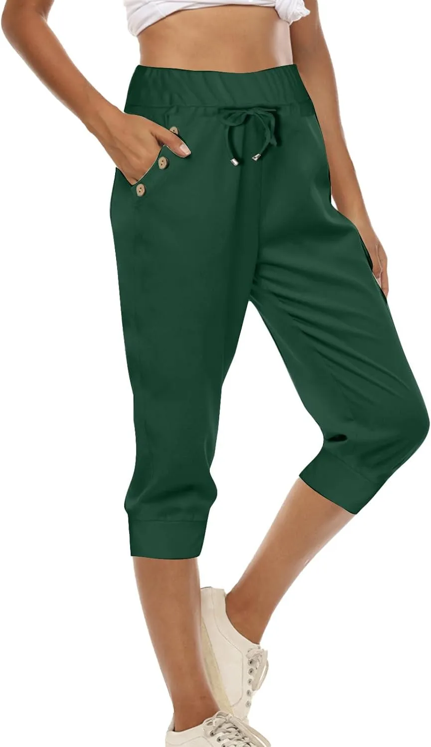 Womens Linen Legging Capri Pants 2025 Wide Leg Cropped Lounge Trousers Drawstring Elastic Waist Summer Beach Pant