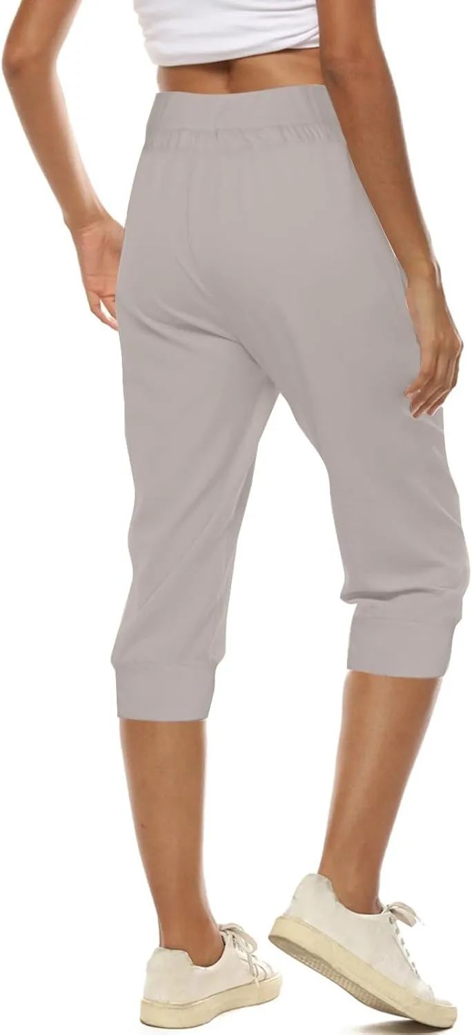 Womens Linen Legging Capri Pants 2025 Wide Leg Cropped Lounge Trousers Drawstring Elastic Waist Summer Beach Pant