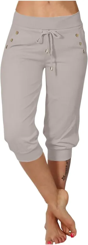 Womens Linen Legging Capri Pants 2025 Wide Leg Cropped Lounge Trousers Drawstring Elastic Waist Summer Beach Pant