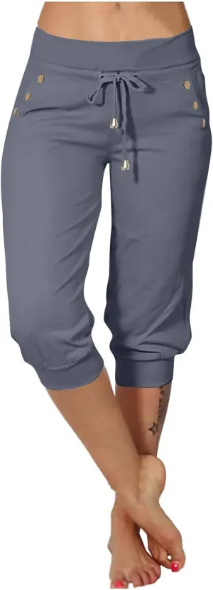 Womens Linen Legging Capri Pants 2025 Wide Leg Cropped Lounge Trousers Drawstring Elastic Waist Summer Beach Pant