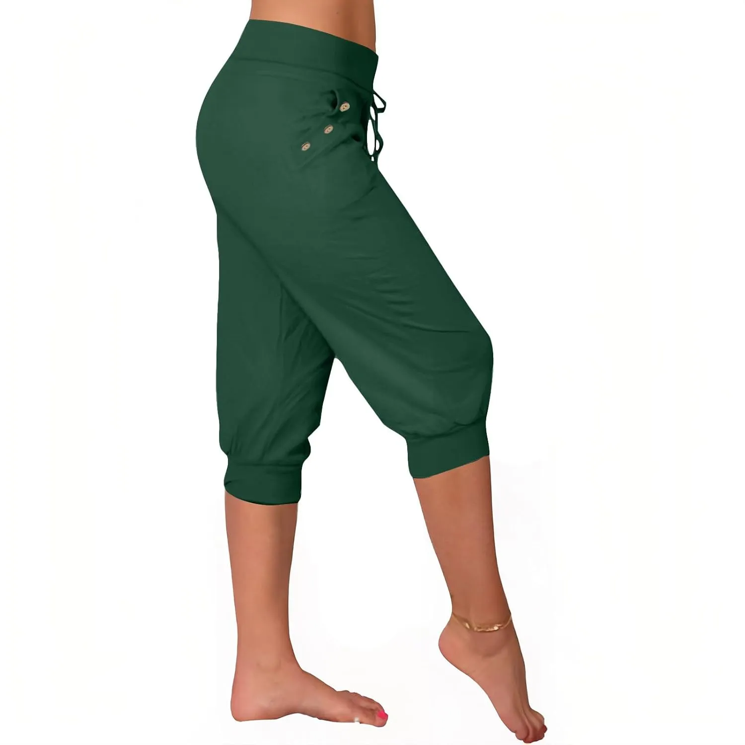 Womens Linen Legging Capri Pants 2025 Wide Leg Cropped Lounge Trousers Drawstring Elastic Waist Summer Beach Pant