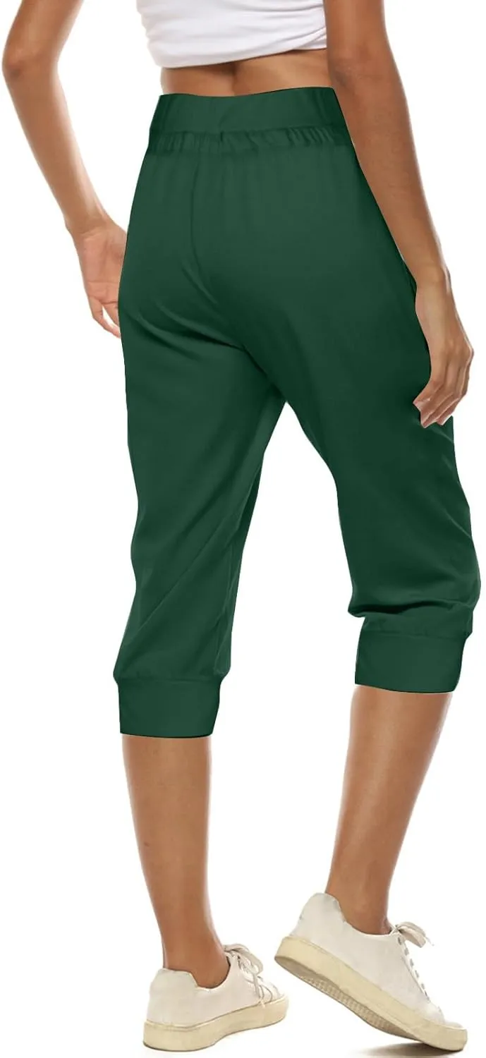 Womens Linen Legging Capri Pants 2025 Wide Leg Cropped Lounge Trousers Drawstring Elastic Waist Summer Beach Pant
