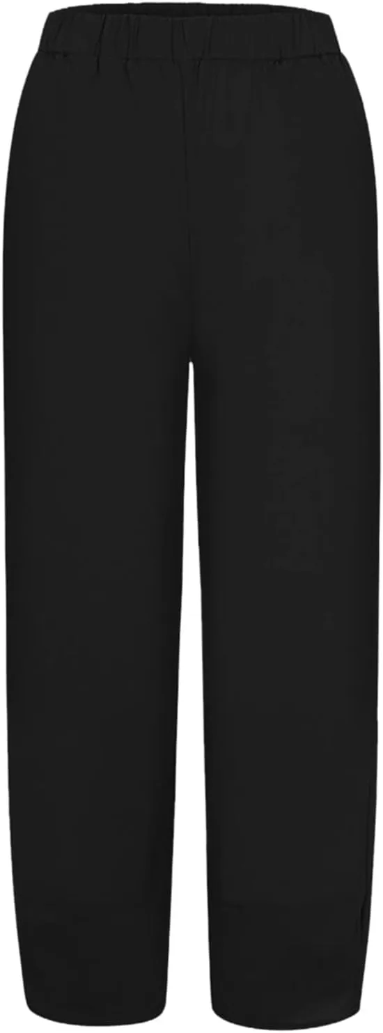 Womens Linen Pants Casual Elastic High Waist Summer Pants Comfy Relax Fit Palazzo Pants Linen Capris Yoga Sweatpants Trousers