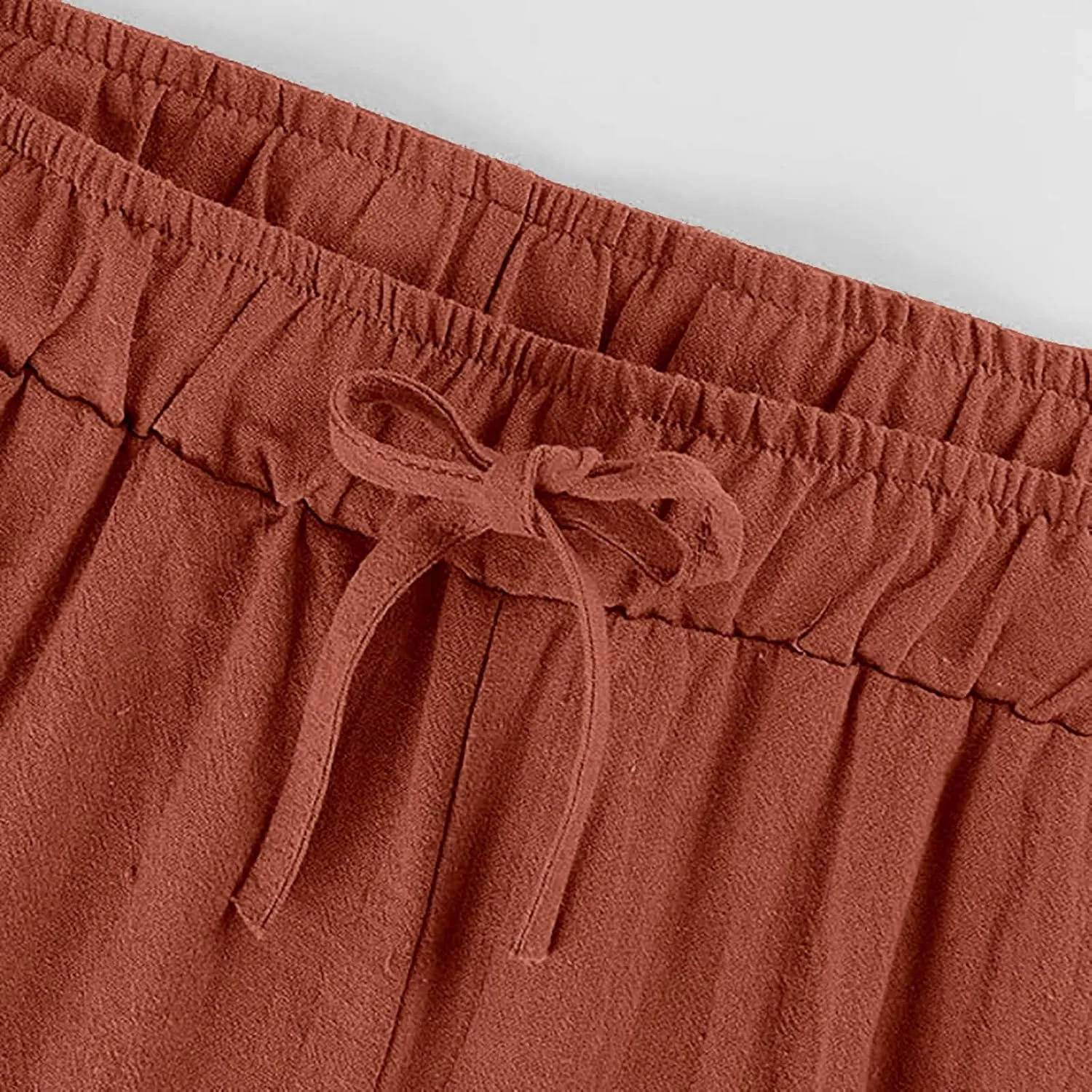 Womens Linen Pants Summer Boho Drawstring Elastic Flowy High Waist Casual Loose Fit Wide Leg Pants