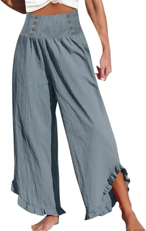 Womens Linen Summer Capri Pants 2025 High Waisted Wide Leg Pant Pleated Comfy Gauze Casual Lightweight Loose