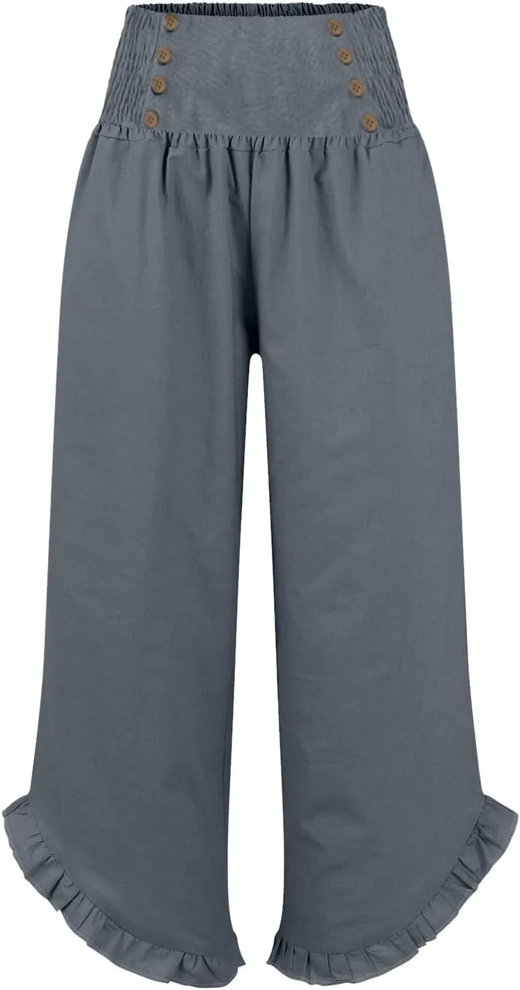 Womens Linen Summer Capri Pants 2025 High Waisted Wide Leg Pant Pleated Comfy Gauze Casual Lightweight Loose