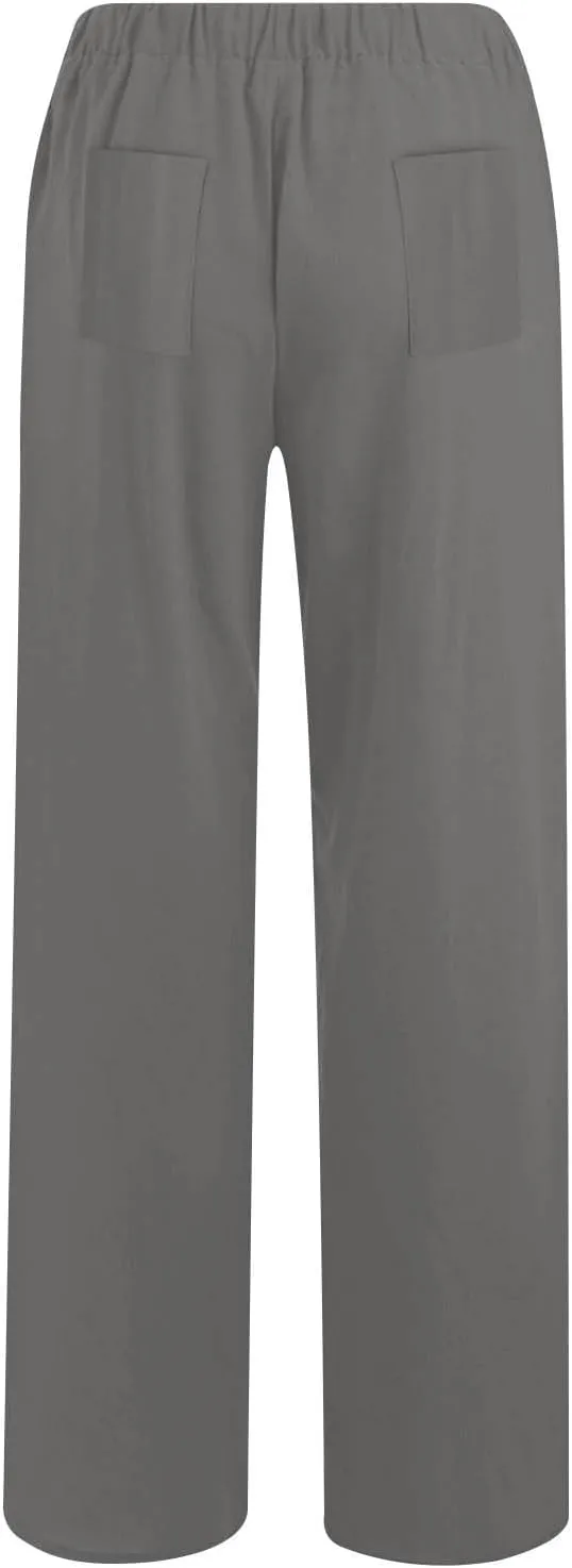 Women's Linen Wide Leg Pants Casual Loose Elastic Waisted Casual Summer Barrel Beach Palazzo Loose Fit Trousers