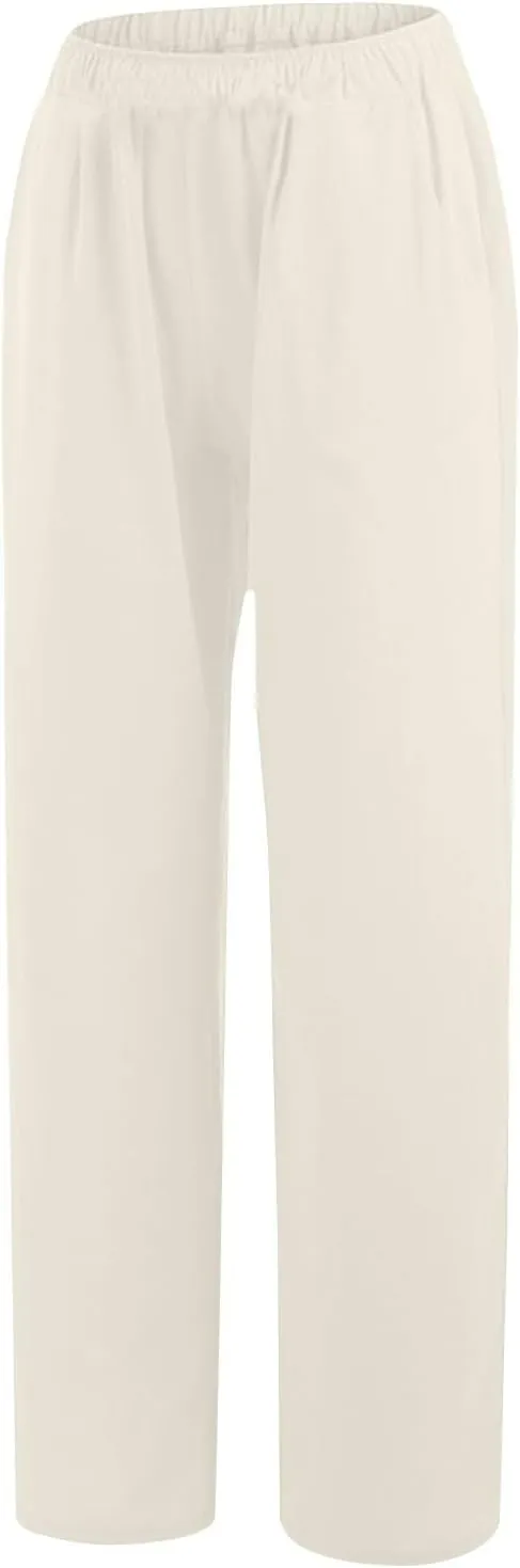 Women's Linen Wide Leg Pants Casual Loose Elastic Waisted Casual Summer Barrel Beach Palazzo Loose Fit Trousers