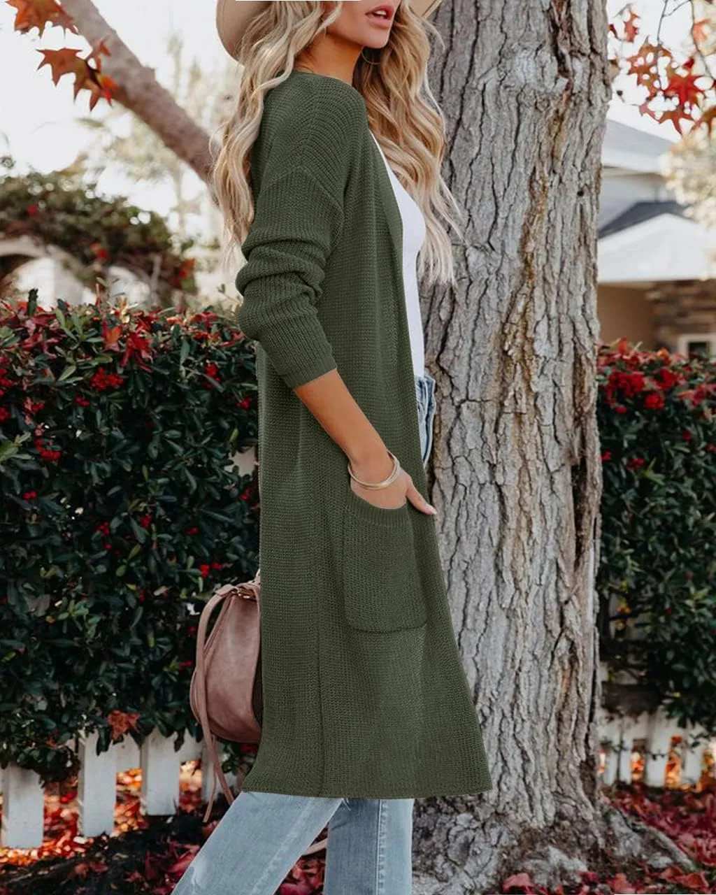 Womens Long Sleeve Open Front Cardigan Sweater Lightweight Knit Casual Loose Fit Sweaters Outerwear with Pockets